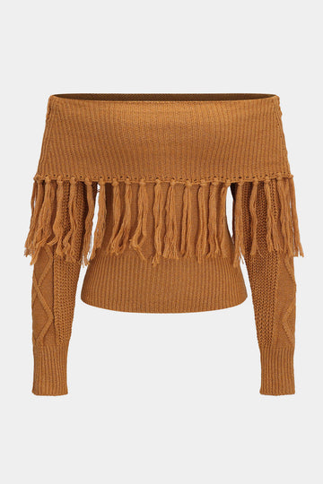 Pull Fringe Fringe Top à épaules dénudées