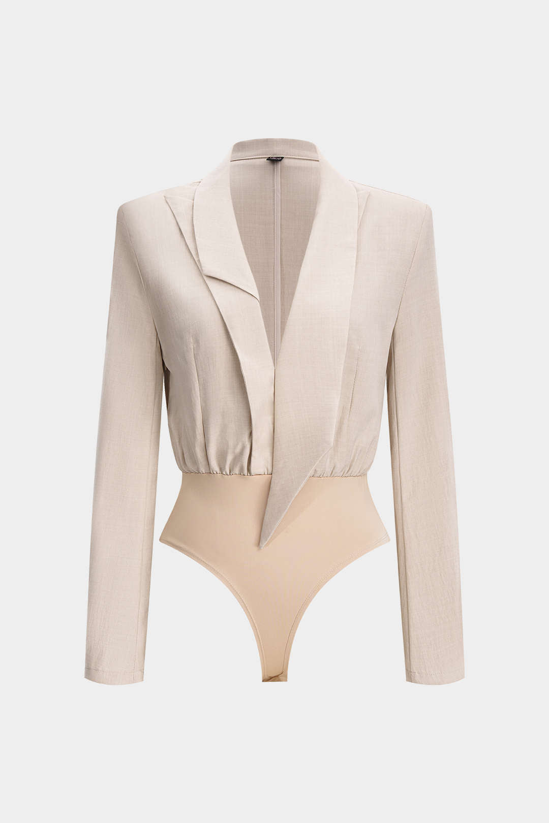 Notched Lapel Asymmetrical Long Sleeve Bodysuit