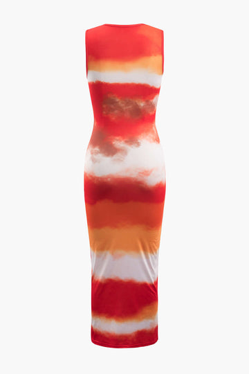 Tie Dye Print Sleeveless Maxi Dress