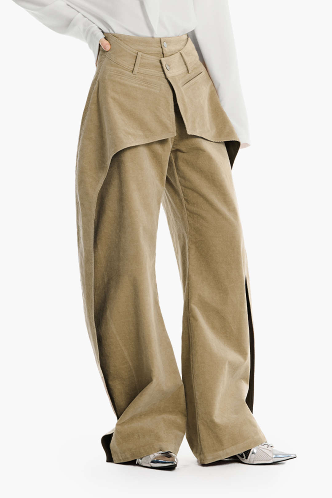 Double Waistband Cut Out Pocket Trousers
