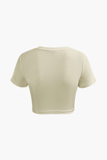 Basic Twist Hem Rib Knit Crop T-shirt