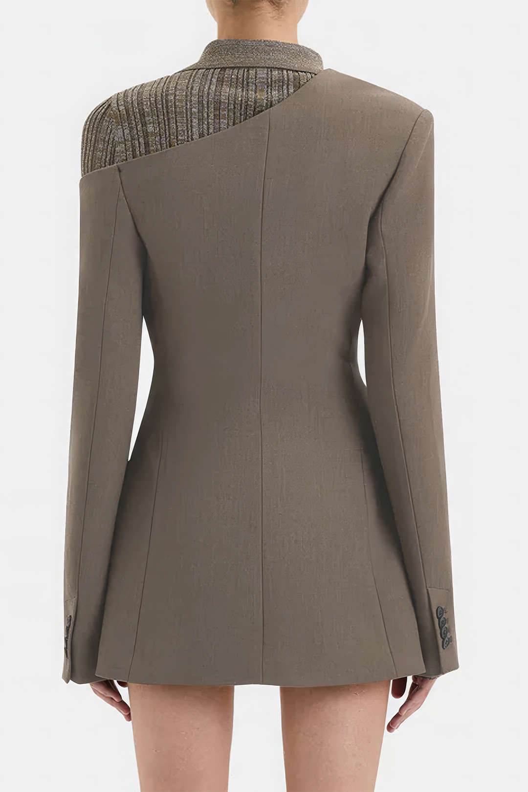 Notched Lapel Asymmetrical Long Sleeve Mini Dress