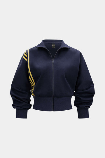 Contrast Stripes Zipper Cropped Jacket