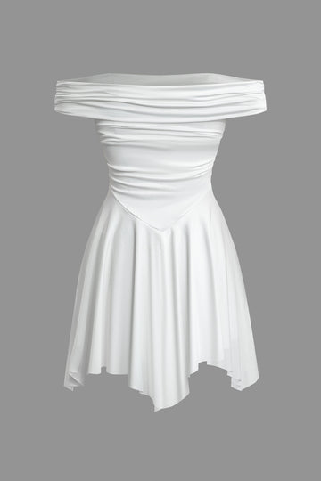 Off Shoulder Asymmetrical Hem Mini Dress