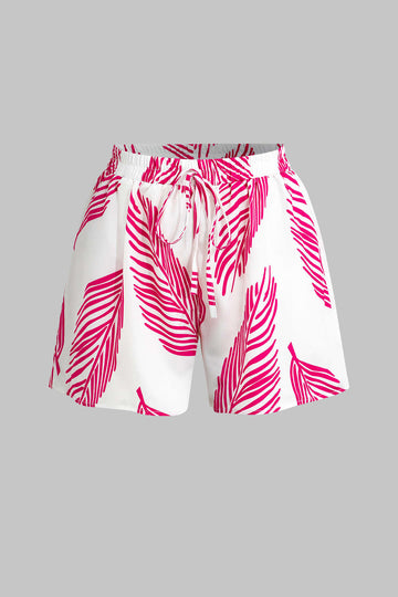 Leaf Print String String Shorts komplekt