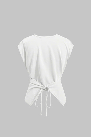 Solid Ruched Tie-Up Crossed T-Shirt