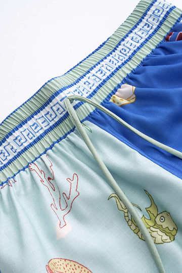 Abstract Print Tie-Up Short Sleeve Shirt And Pants Set