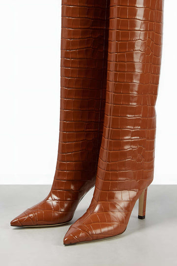 Crocodile Leather Pointed Toe Over The Knee Boots