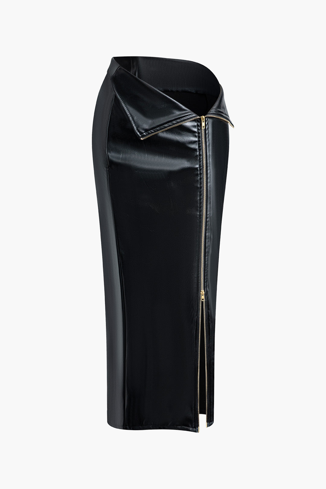 Faux Leather Tube Top And Asymmetrical Zipper Slit Midi Skirt Set
