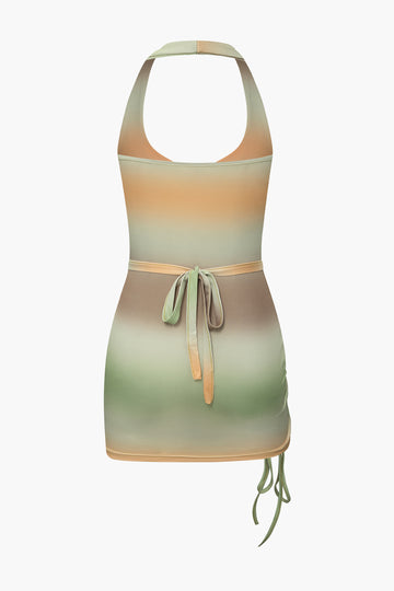 Ombre Ring Halter Cut Out Ruched Swimsuit
