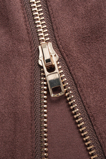 Round Neck Zipper Patchwork Long Sleeve Midi Dress