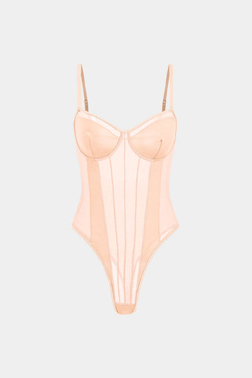Mesh Backless Sheer Patchwork Corset Slip Bodysuit