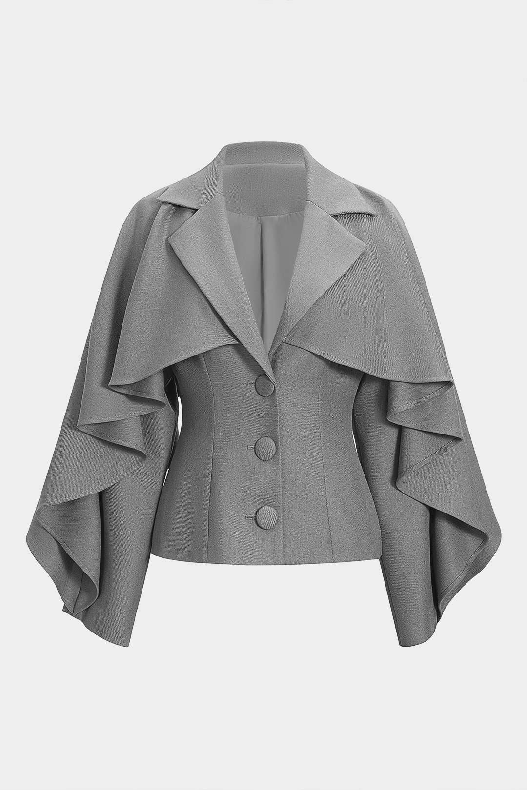 Button Ruffle Ruched Notched Lapel Jacket