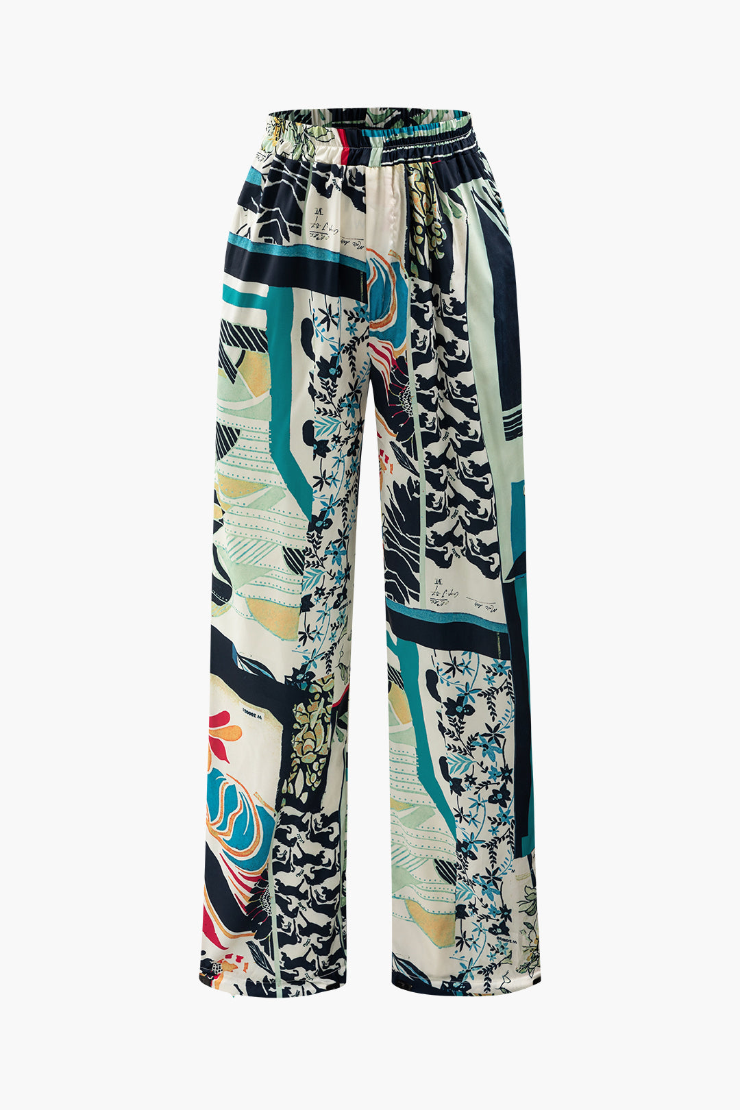 Blue Abstract Floral Low Rise Wide Leg Pants