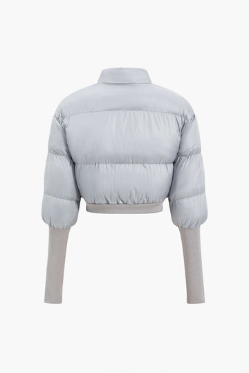 Crop Puffer Jacket With Knit Sleeves