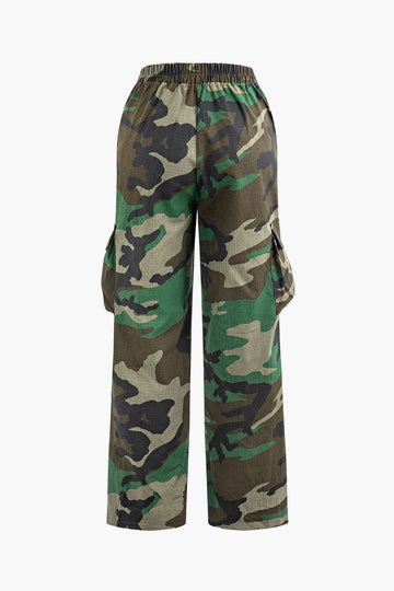 Camouflage Print V-Waist Straight Leg Cargo Pants