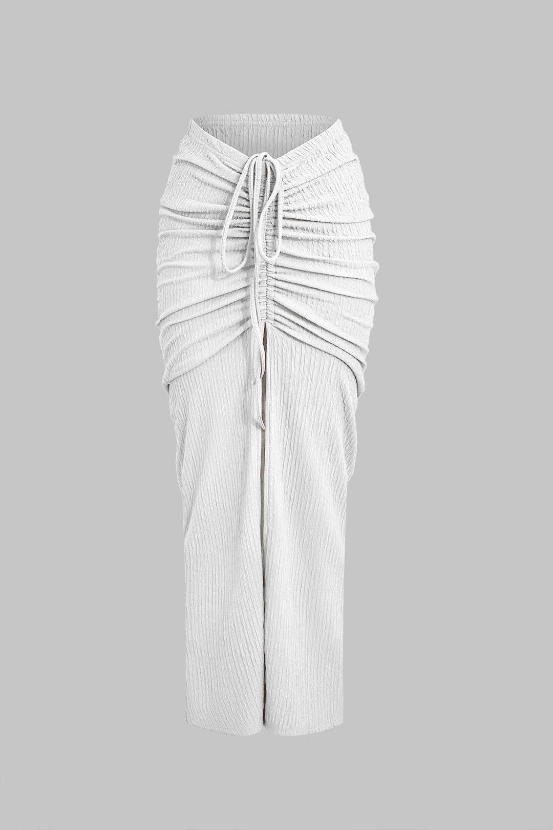 Textured Crop Top And Drawstring Ruched Skirt Set