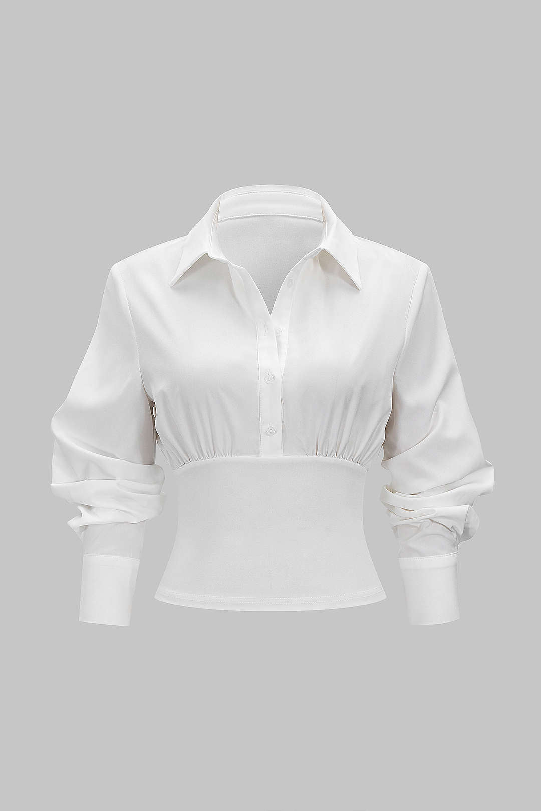 Solid Ruched Long-Sleeve Shirt