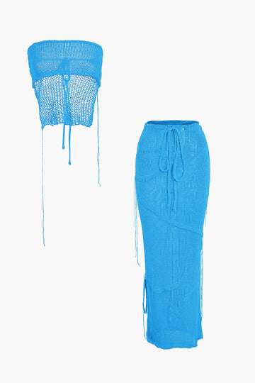 Crochet Backless Tube Top And Split Skirt Set