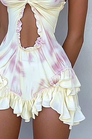 Ombre imprimer Ruffle licou coupé mini robe