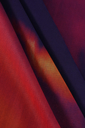 Abstract Print Sheer Mesh Sleeveless Midi Dress