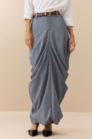 Linen Solid Ruched Skirt