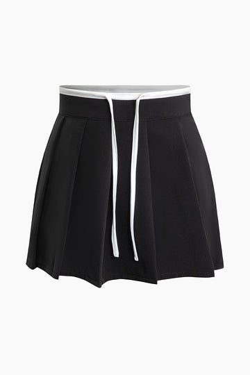 Contrast Drawstring Waist Pleated Shorts