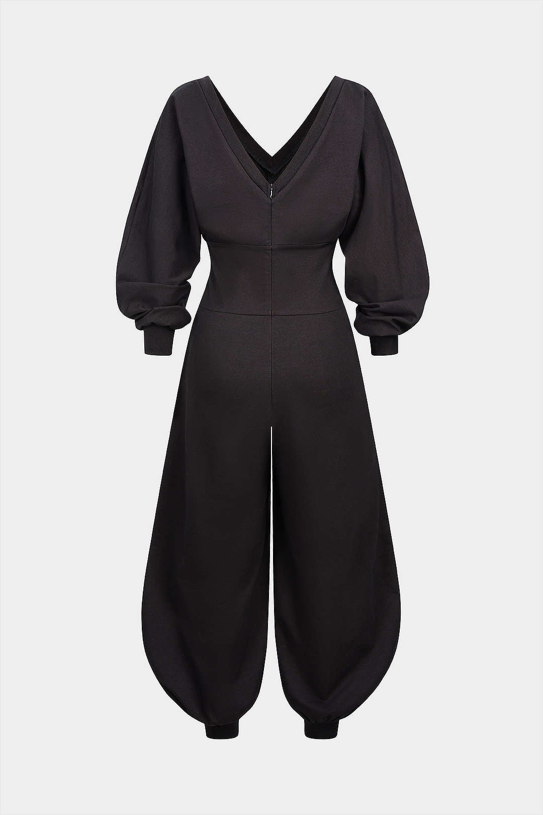 Solid High Waist Long Sleeve Jumpsuit