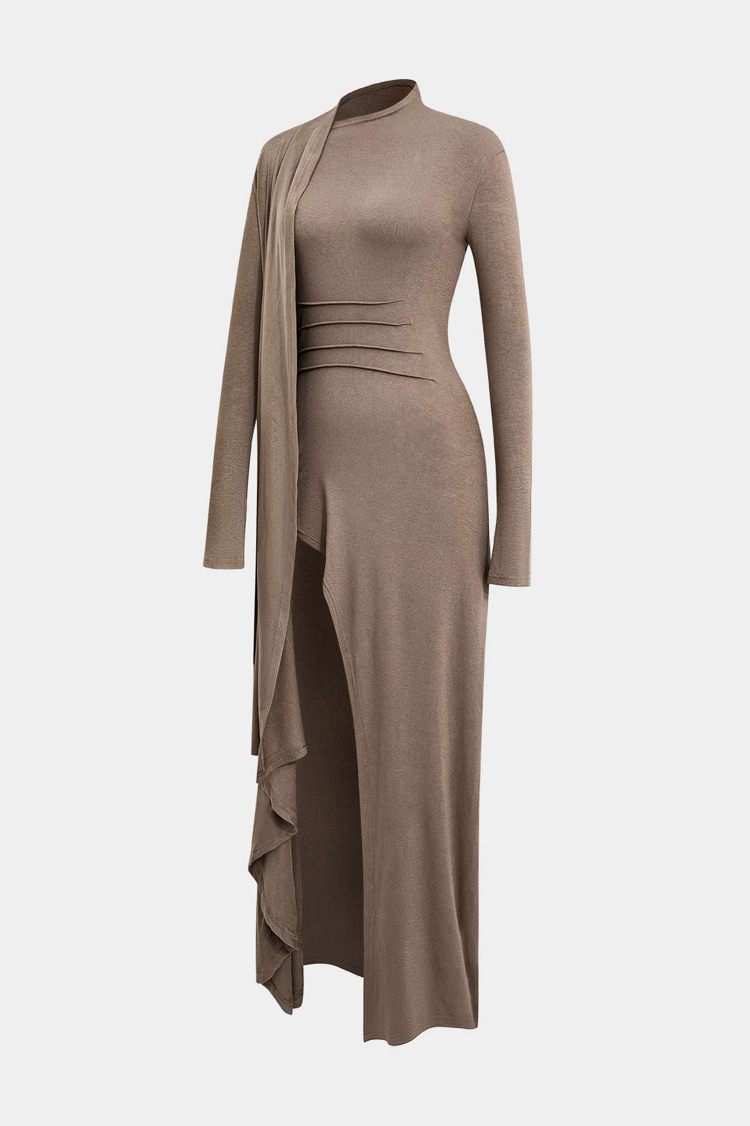 Mock Neck Wrap bched à manches longues Slit Maxi Robe