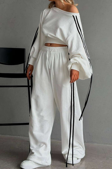 Contrast Tie-Up Wide Leg Trousers