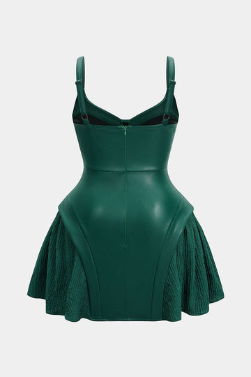 Plus Size Faux Leather Patchwork Sleeveless Mini Dress