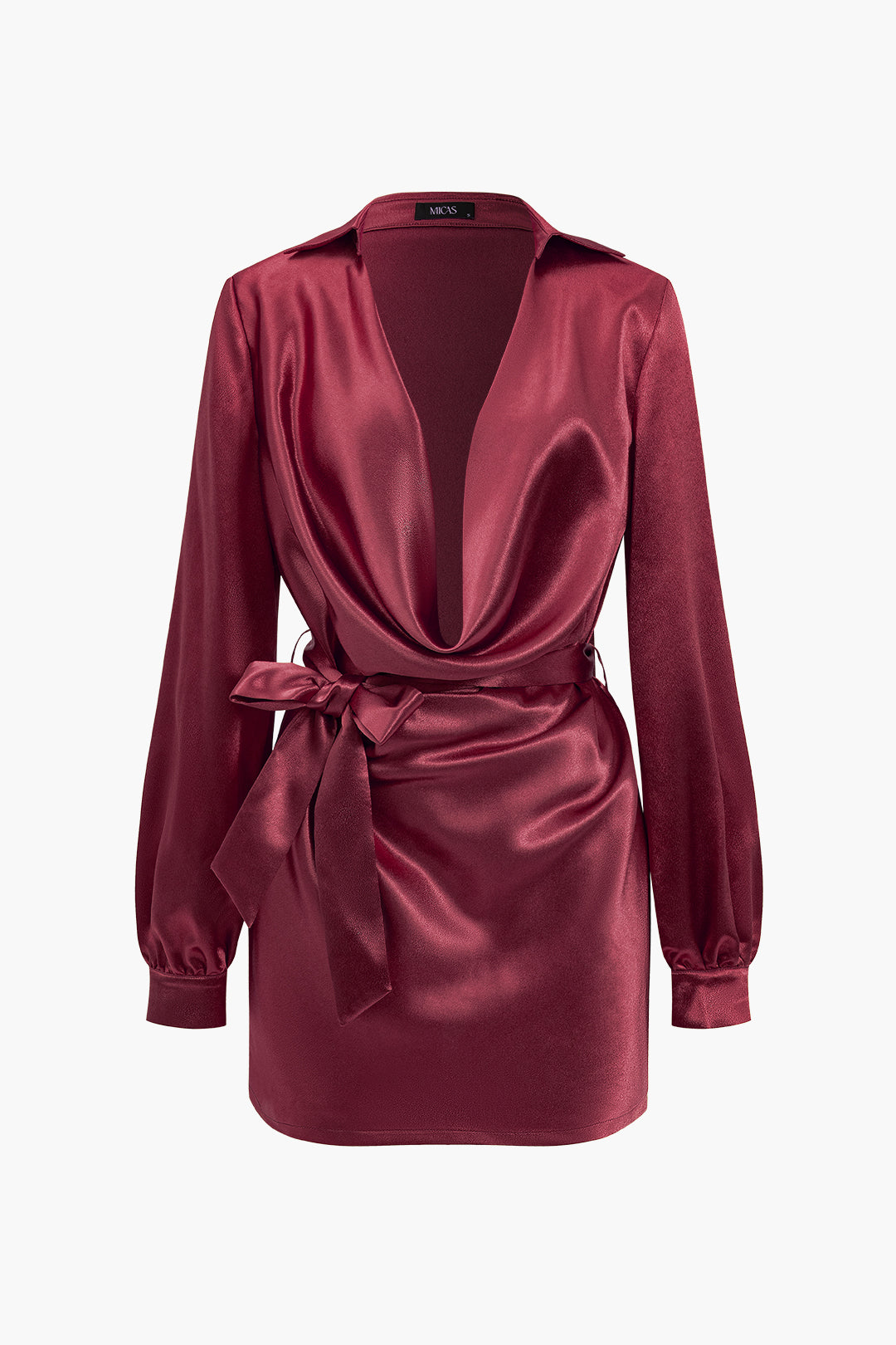 Solid Tie quddiem Draped Cowl Neck Belted Mini Dress