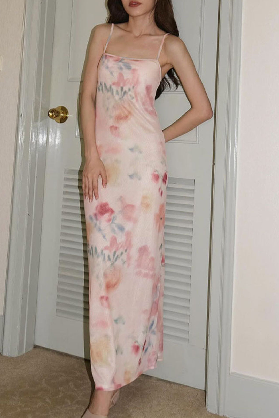 Floral Print Backless Slip Midi Dress
