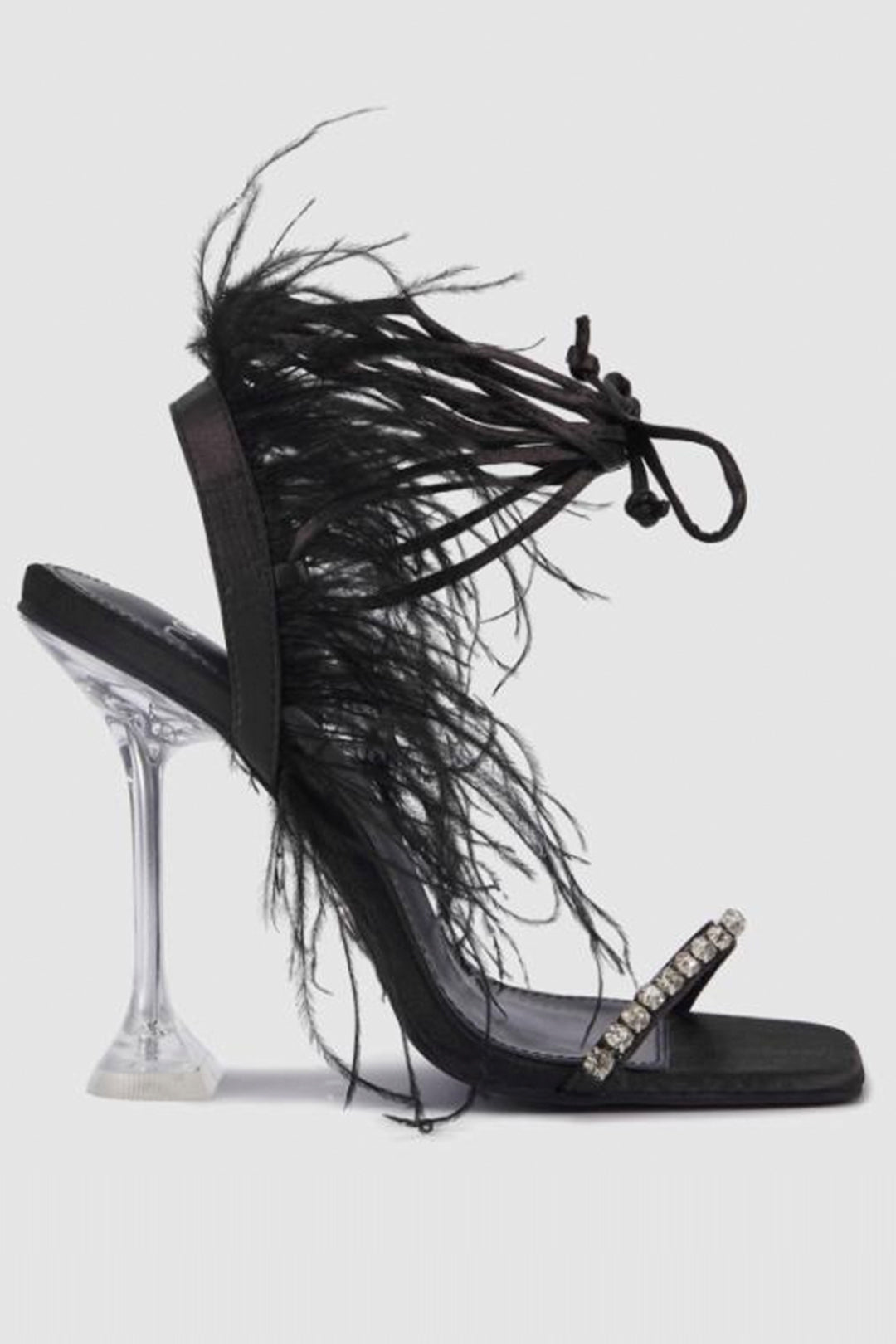 Rhinestone Embellished Strap Feather Lace-up High heel Sandals