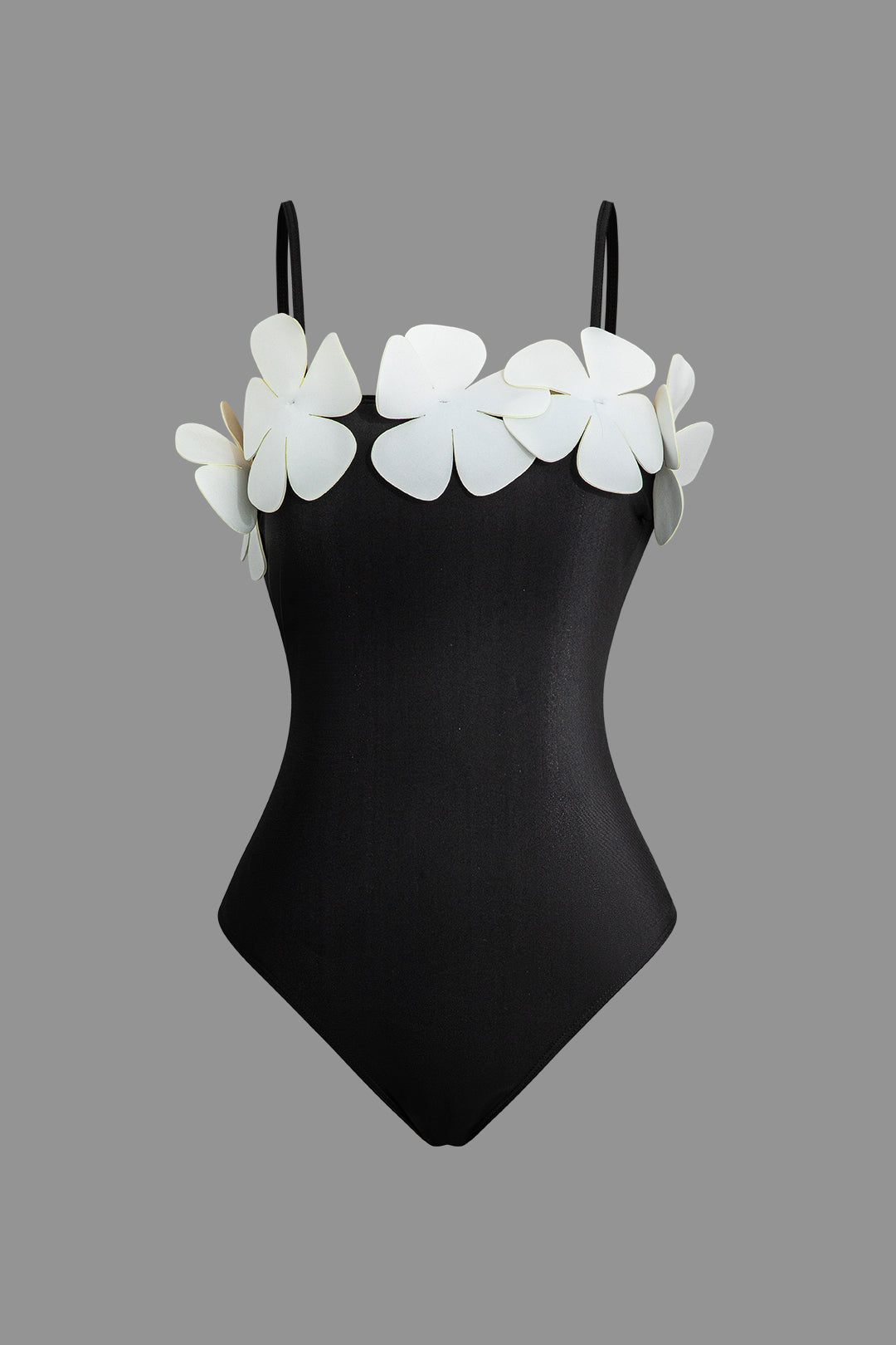 Tummy Control Contrast 3D Flower Adjustable Strap One-Piece Swimsuit