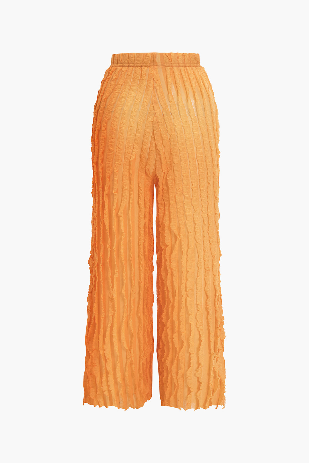 Ruffled Textured Halter Crop Top And Wide-Leg Pants Set