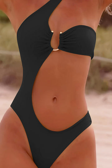 Asymmetrical U-ring Cut Out Ruched One-Piece Swimsuit