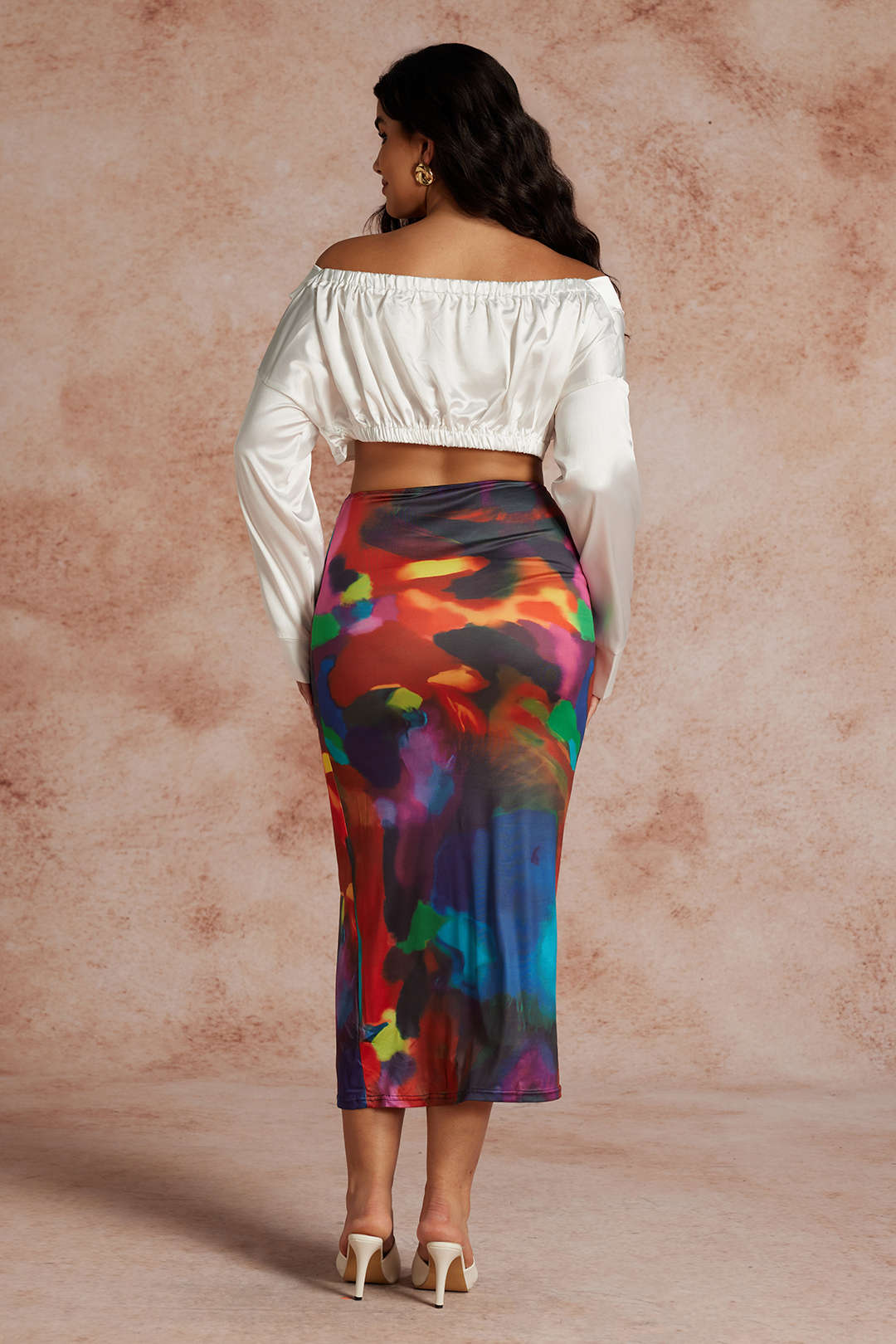 Plus Size Abstract Print Midi Skirt