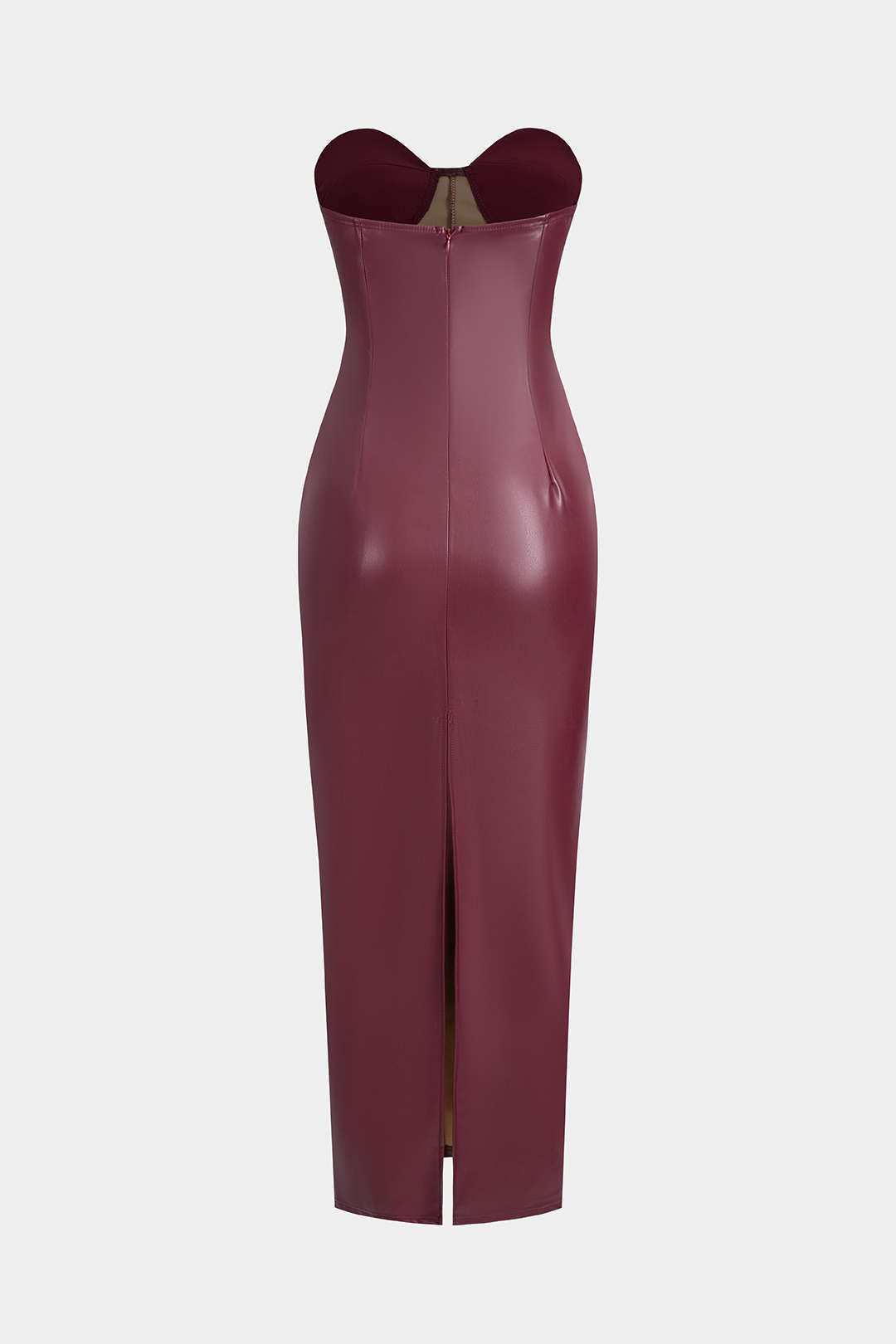 Faux Leather Strapless Sleeveless Maxi Dress