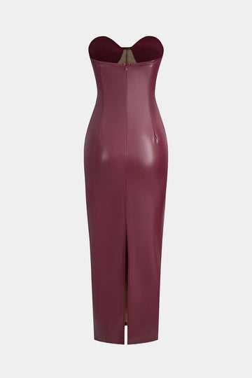 Faux Leather Strapless Sleeveless Maxi Dress