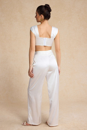 Solid Ruched Top And Trousers Set