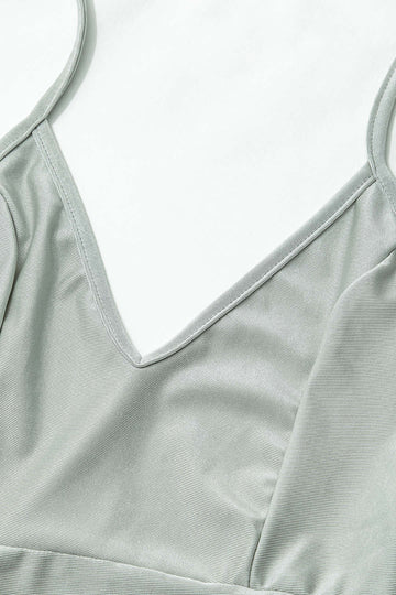 Solid V-neck Backless Slip Maxi Dress
