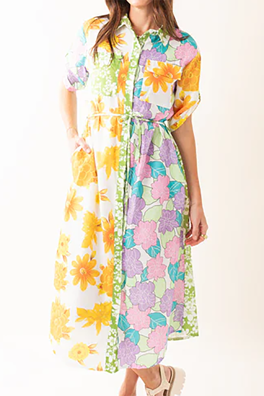 Floral Print Belt Maxi Dress