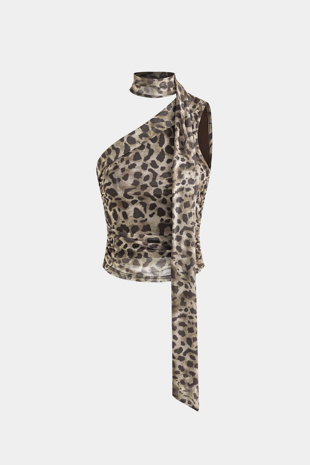 Leopard Print Asymmetrical Mesh Tank Top