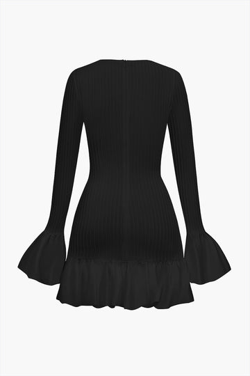 Solid Puff Bell Sleeve Mini Dress