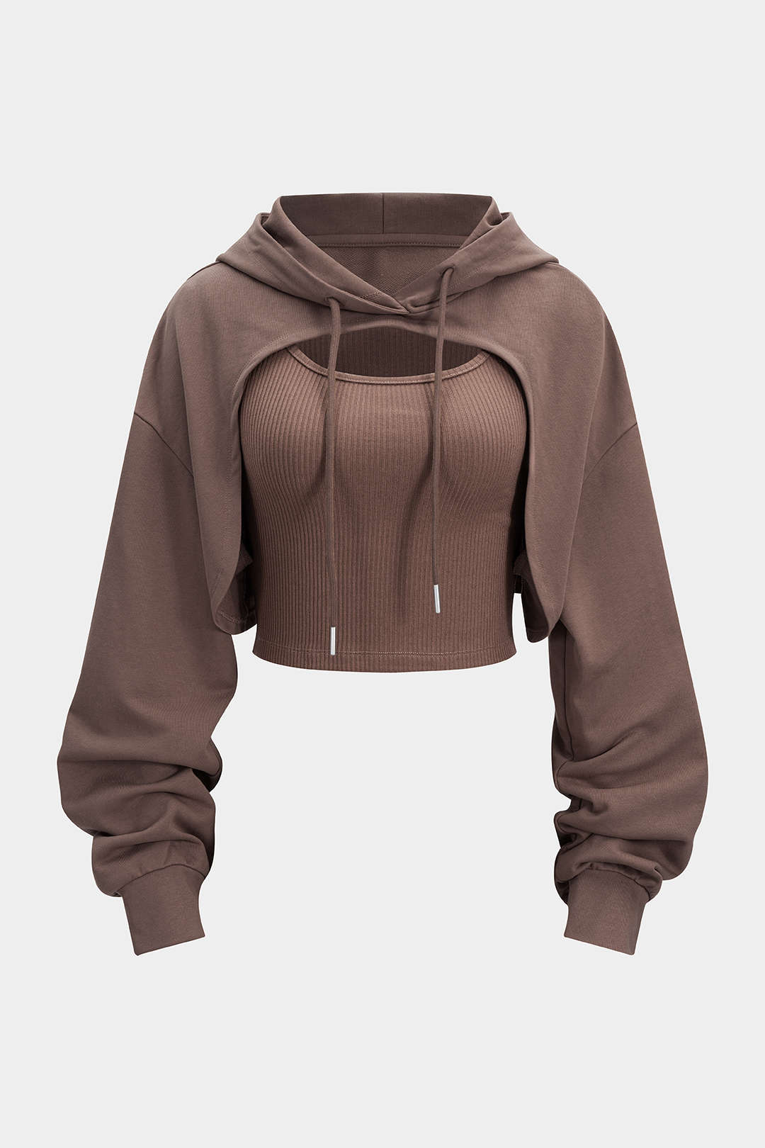 Knit Patchwork Drawstring Hoodie