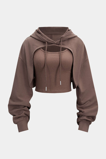 Knit Patchwork Drawstring Hoodie