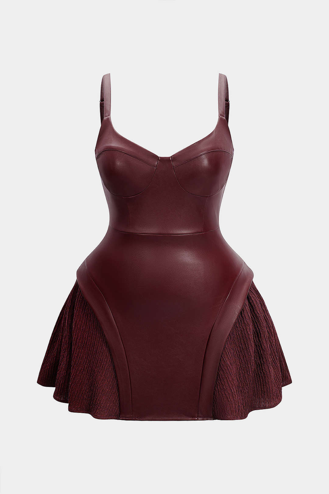 Plus Size Faux Leather Patchwork Sleeveless Mini Dress