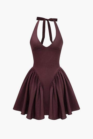 Στερεό Halter V-Neck Ruched Mini Dress