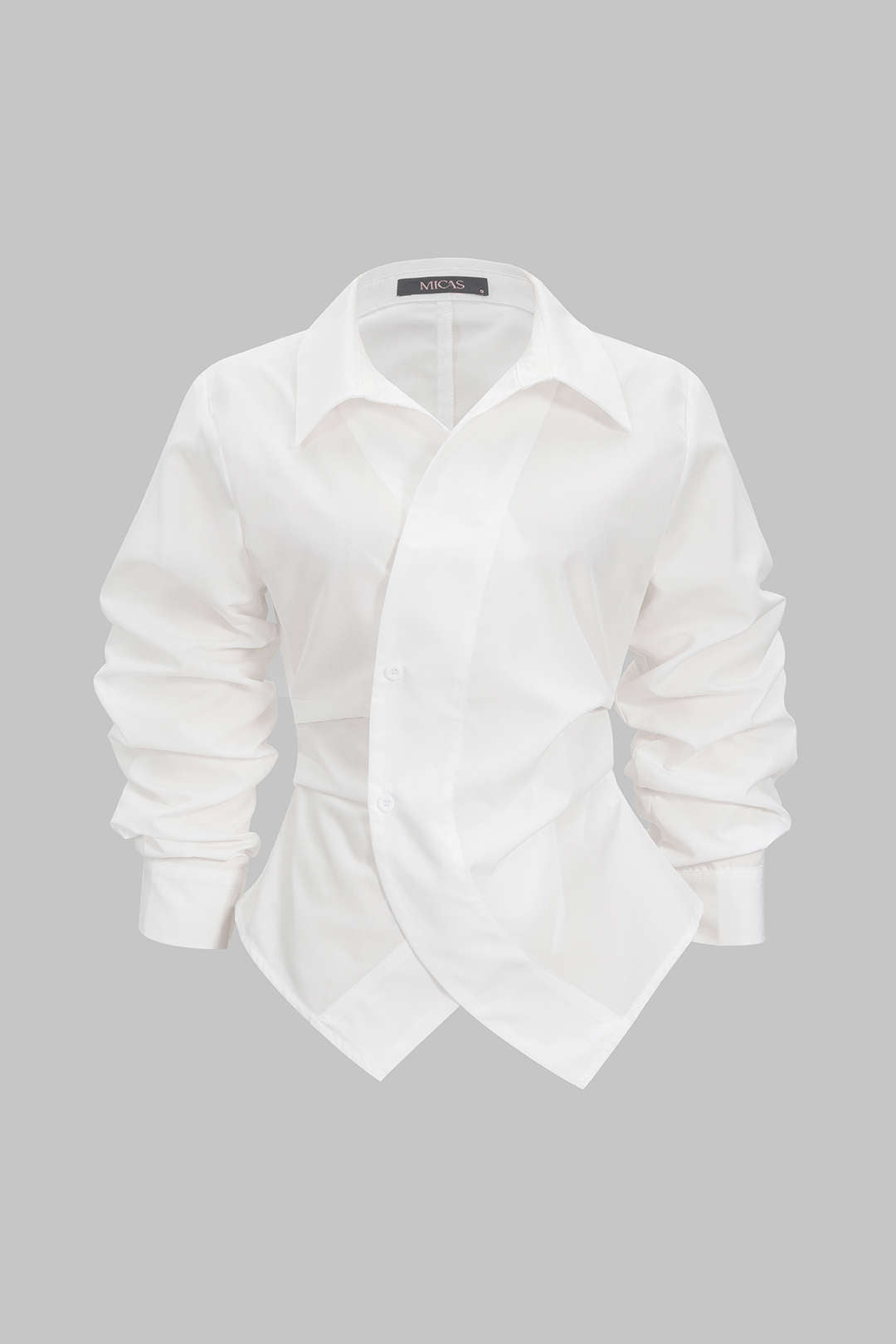 Button Irregular Ruched Long-Sleeve Shirt